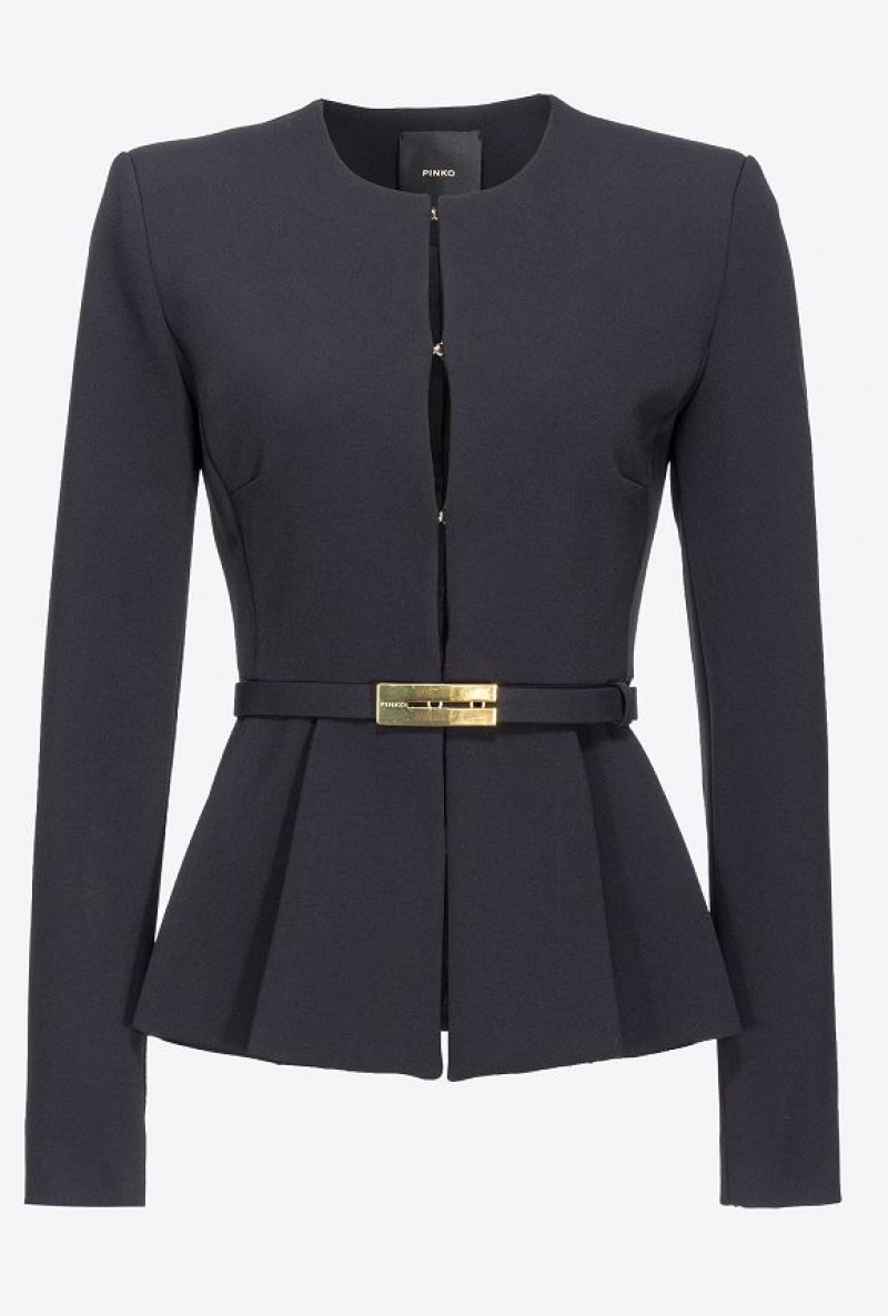 Pinko Elegant Crepe Blazer With Belt LIMO BLACK | SN-PKO33962