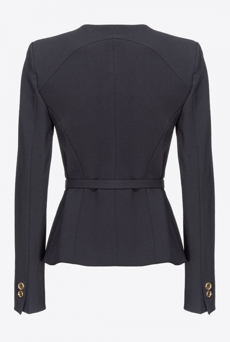 Pinko Elegant Crepe Blazer With Belt LIMO BLACK | SN-PKO33962