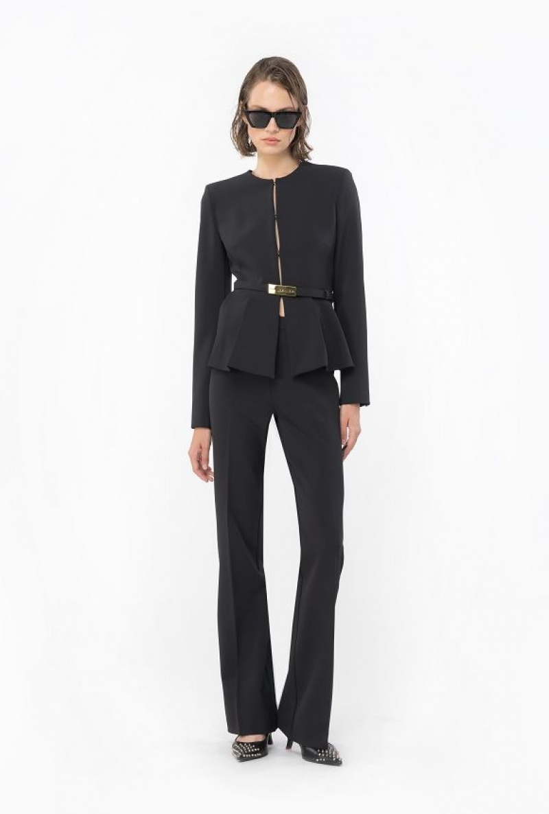 Pinko Elegant Crepe Blazer With Belt LIMO BLACK | SN-PKO33962