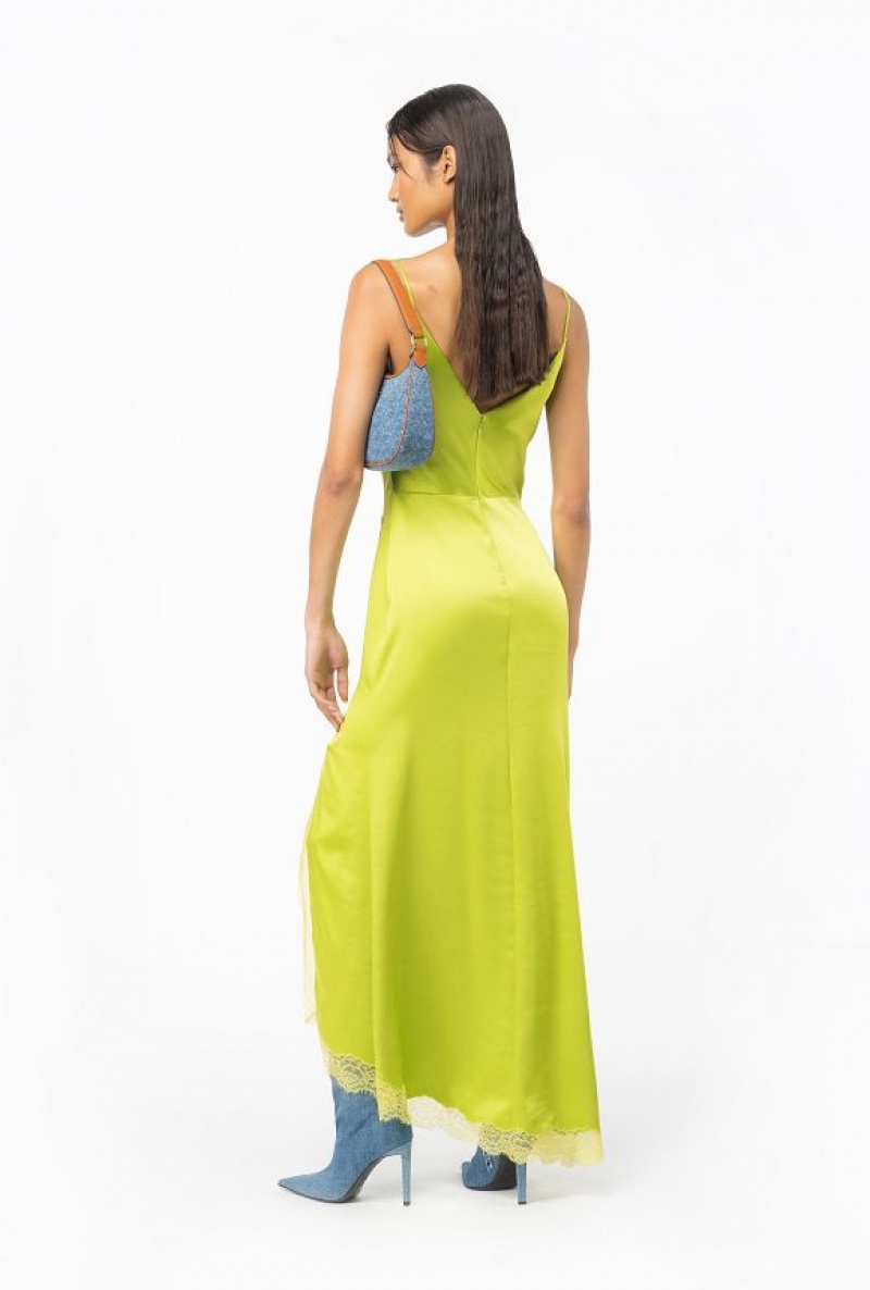 Pinko Elegant Satin And Lace Dress LIME YELLOW | SN-PKO33029