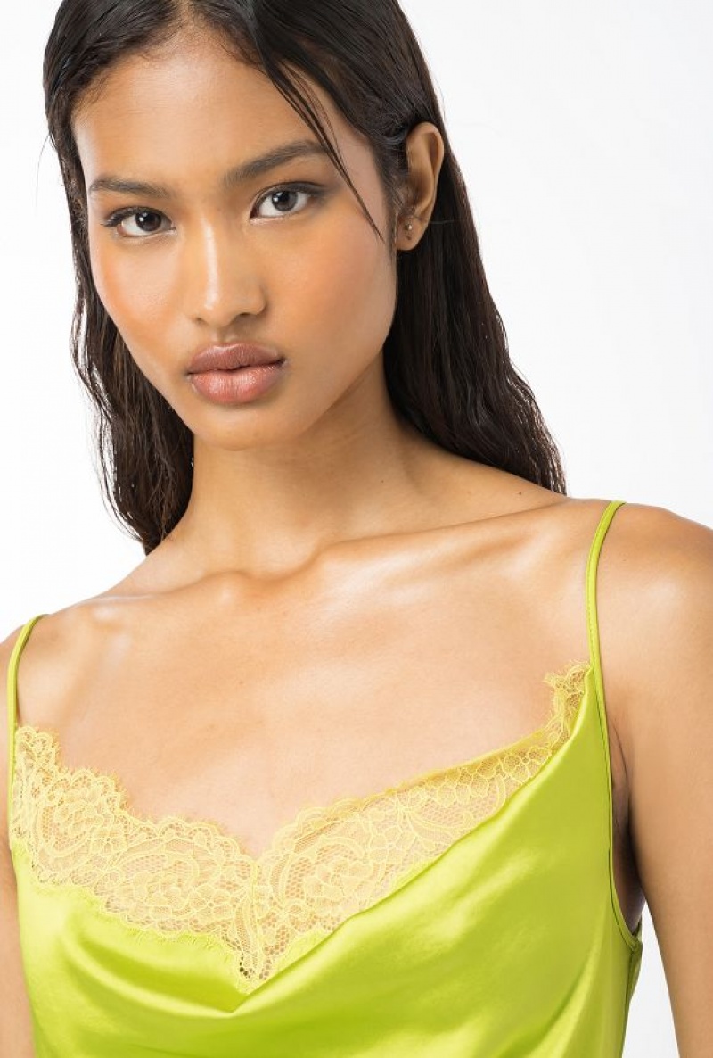 Pinko Elegant Satin And Lace Dress LIME YELLOW | SN-PKO33029