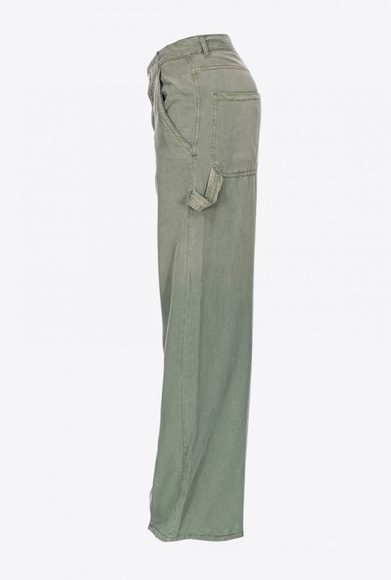 Pinko Faded Canvas Workwear Trousers DUSTY OLIVE GREEN | SN-PKO33766