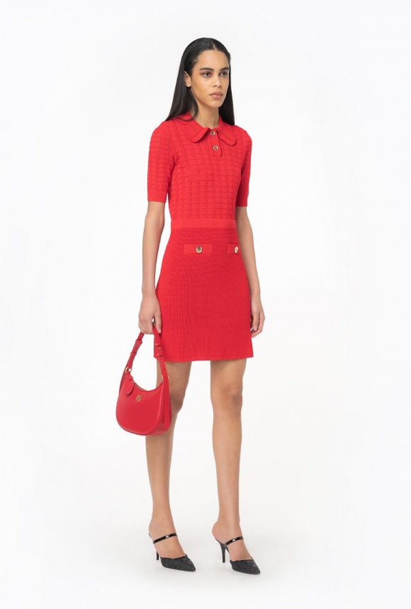 Pinko Fan-stitched Knit Mini Dress FORMULA1 RED | SN-PKO32982