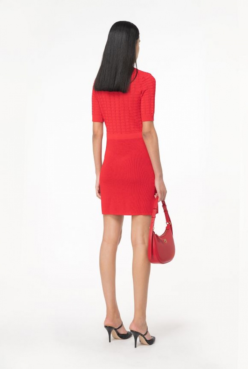 Pinko Fan-stitched Knit Mini Dress FORMULA1 RED | SN-PKO32982