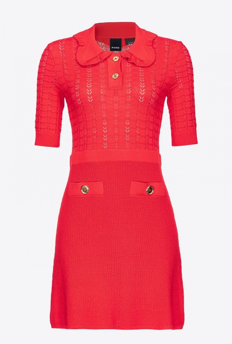 Pinko Fan-stitched Knit Mini Dress FORMULA1 RED | SN-PKO32982