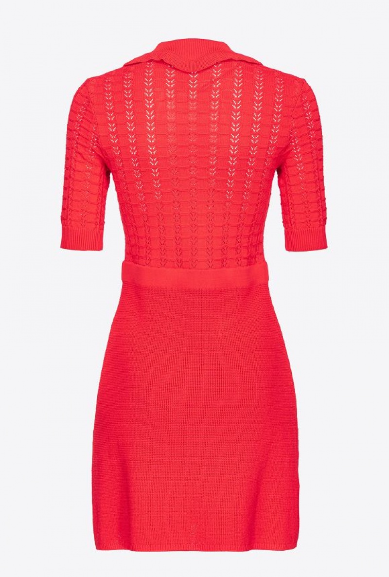 Pinko Fan-stitched Knit Mini Dress FORMULA1 RED | SN-PKO32982