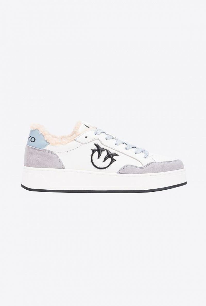 Pinko Faux Fur Basketball Sneakers With Logo OFF WHITE/GREY/BEIGE | SN-PKO34120