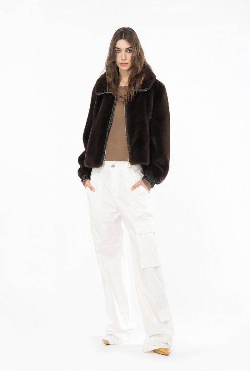 Pinko Faux Fur Bomber Jacket BLACK COFFEE-BROWN | SN-PKO33677