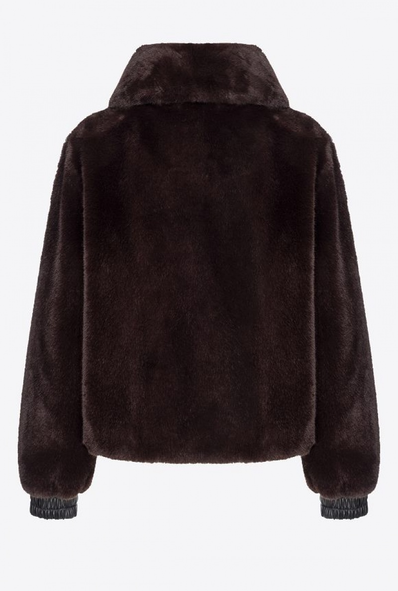 Pinko Faux Fur Bomber Jacket BLACK COFFEE-BROWN | SN-PKO33677