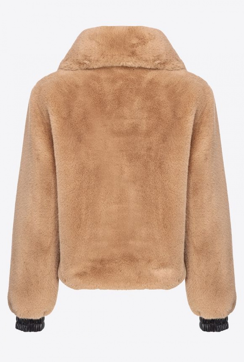 Pinko Faux Fur Bomber Jacket WARM TAUPE BEIGE | SN-PKO33676