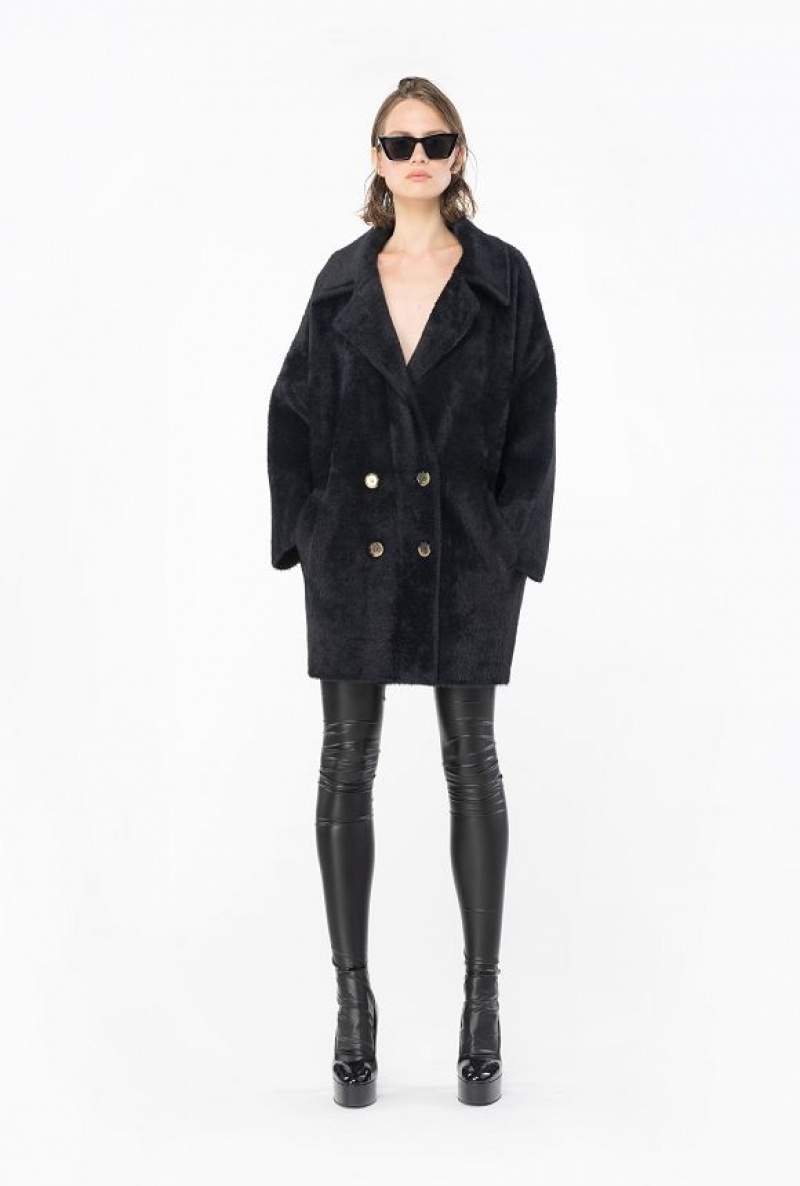 Pinko Faux Fur Cocoon Coat LIMO BLACK | SN-PKO33663