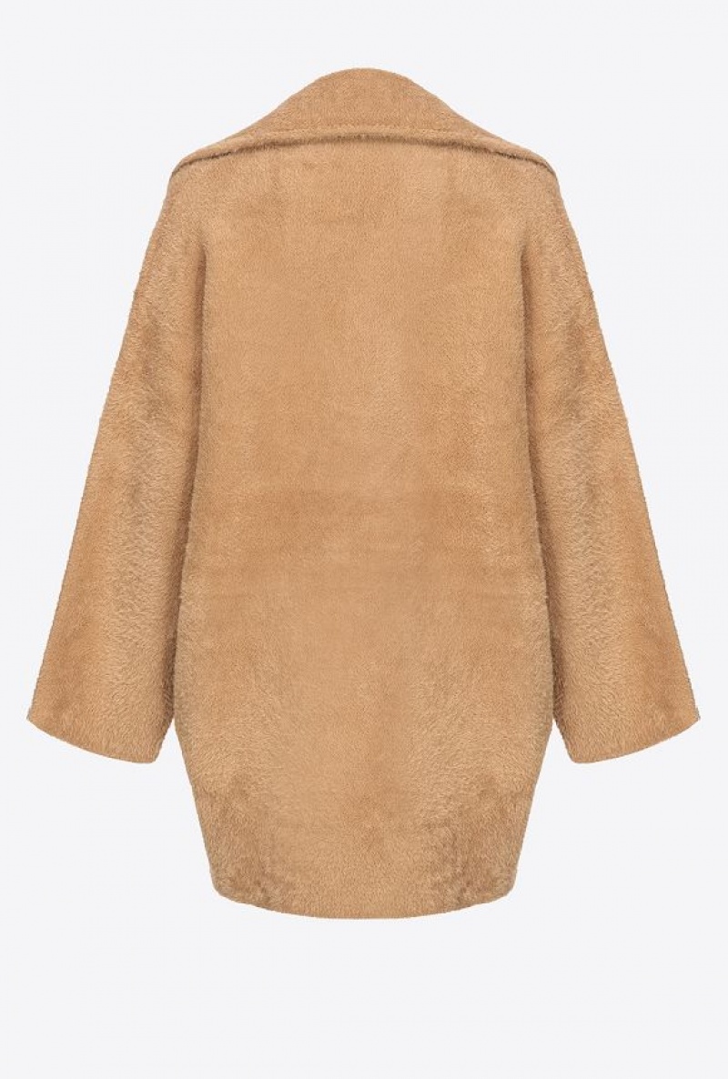 Pinko Faux Fur Cocoon Coat MOCHA CAMEL | SN-PKO33670