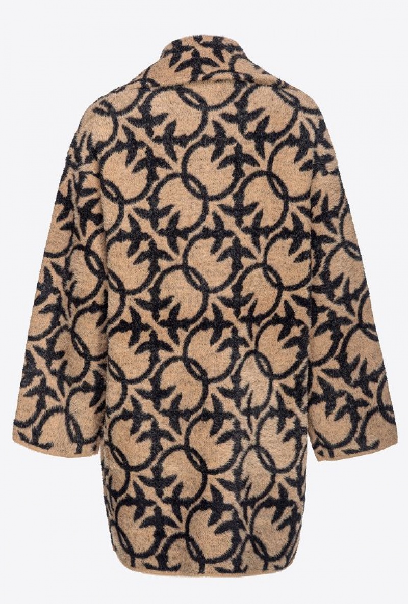 Pinko Faux Fur Love Birds Coat CAMEL/BLACK | SN-PKO33588