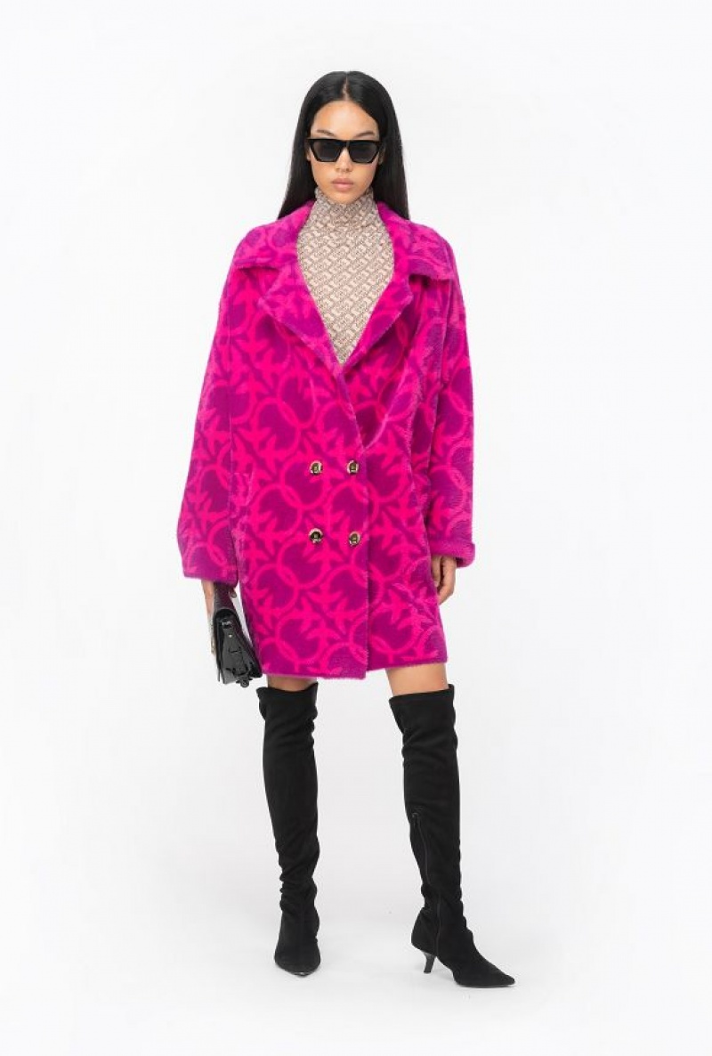 Pinko Faux Fur Love Birds Coat PURPLE/FUCHSIA | SN-PKO33609