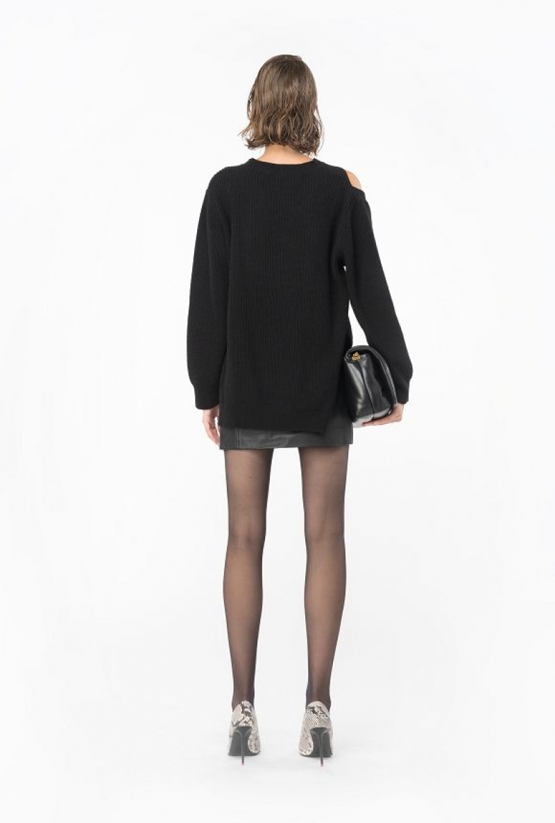 Pinko Fisherman’S Rib-knit Cashmere-blend Pullover LIMO BLACK | SN-PKO33446