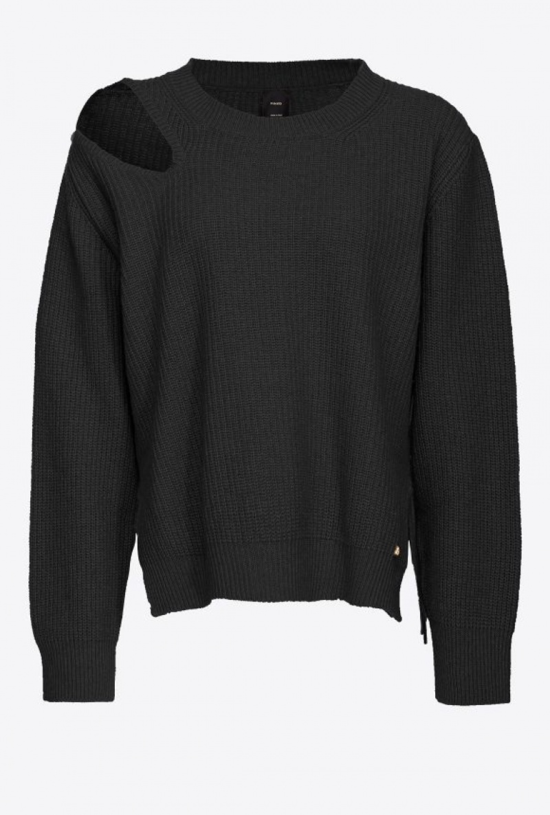 Pinko Fisherman’S Rib-knit Cashmere-blend Pullover LIMO BLACK | SN-PKO33446