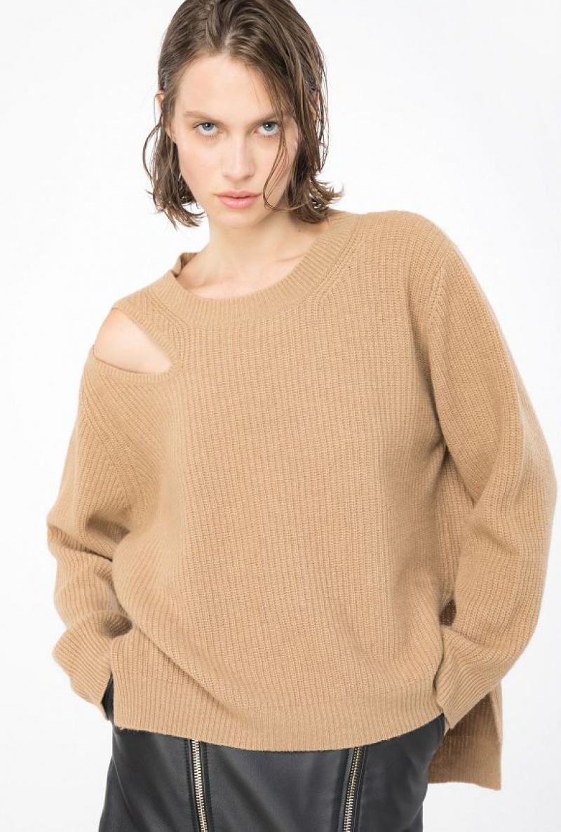 Pinko Fisherman’S Rib-knit Cashmere-blend Pullover TANNIN BEIGE | SN-PKO33458