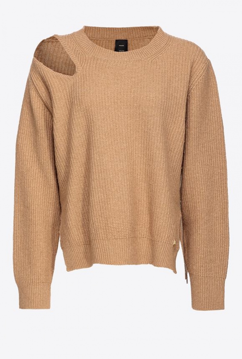 Pinko Fisherman’S Rib-knit Cashmere-blend Pullover TANNIN BEIGE | SN-PKO33458