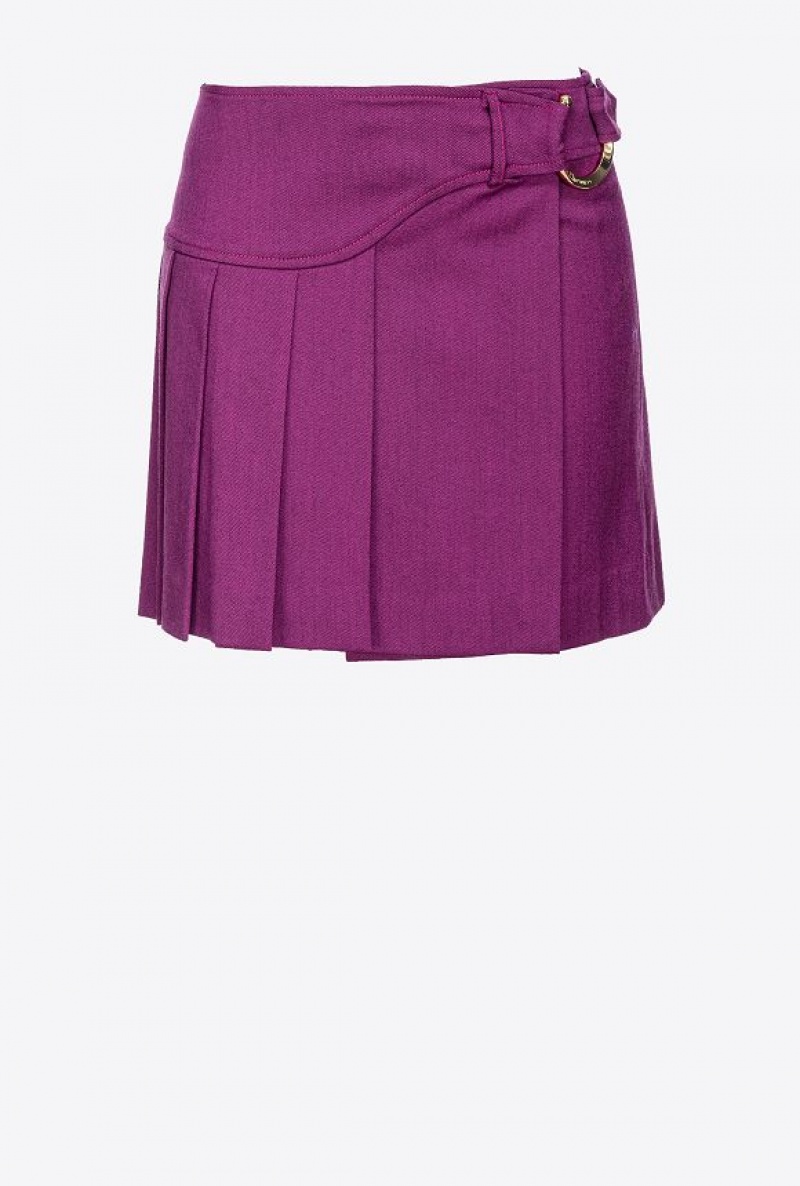 Pinko Flannel Mini Skirt With Piercing Buckle DARK PURPLE | SN-PKO33912