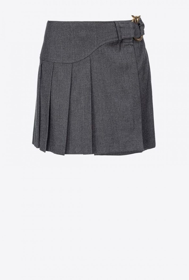 Pinko Flannel Mini Skirt With Piercing Buckle DARK GREY | SN-PKO34100