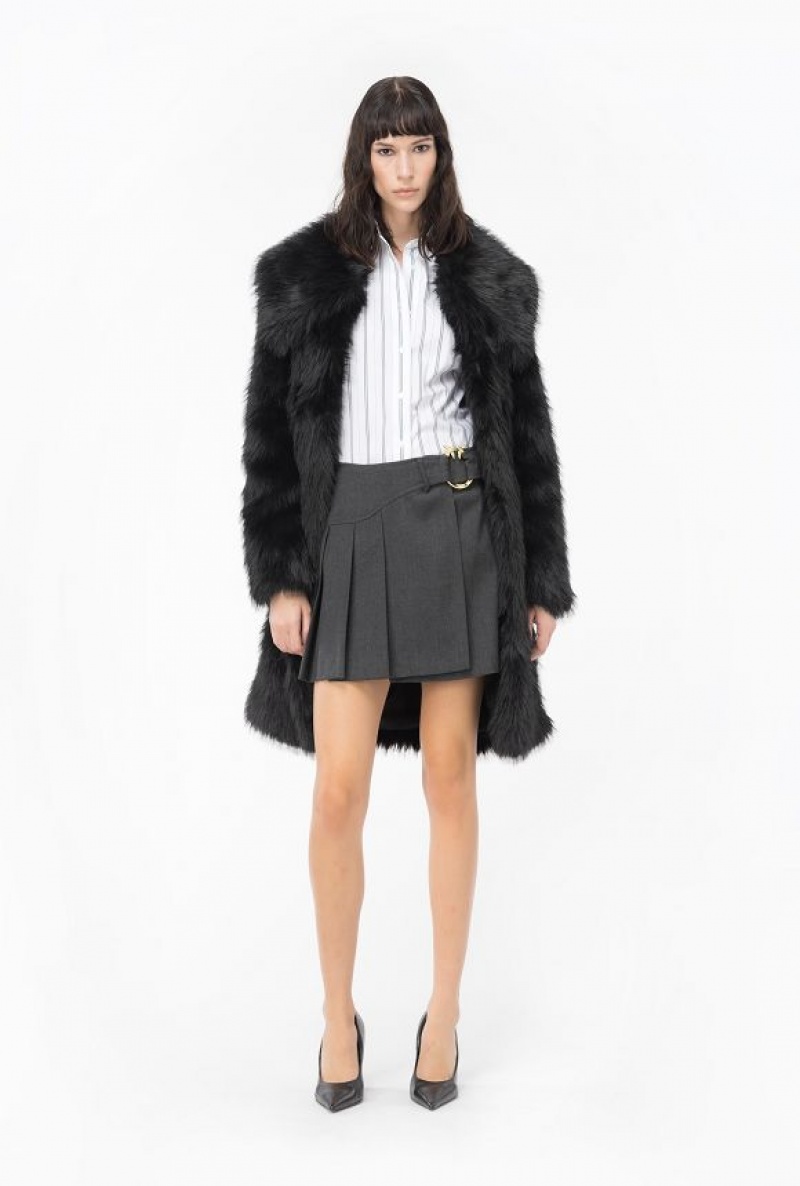 Pinko Flannel Mini Skirt With Piercing Buckle DARK GREY | SN-PKO34100