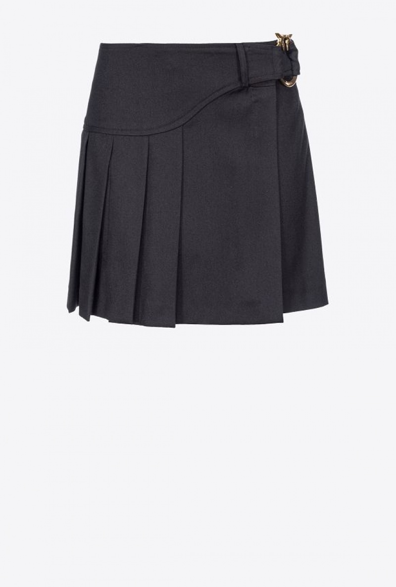 Pinko Flannel Mini Skirt With Piercing Buckle LIMO BLACK | SN-PKO34101