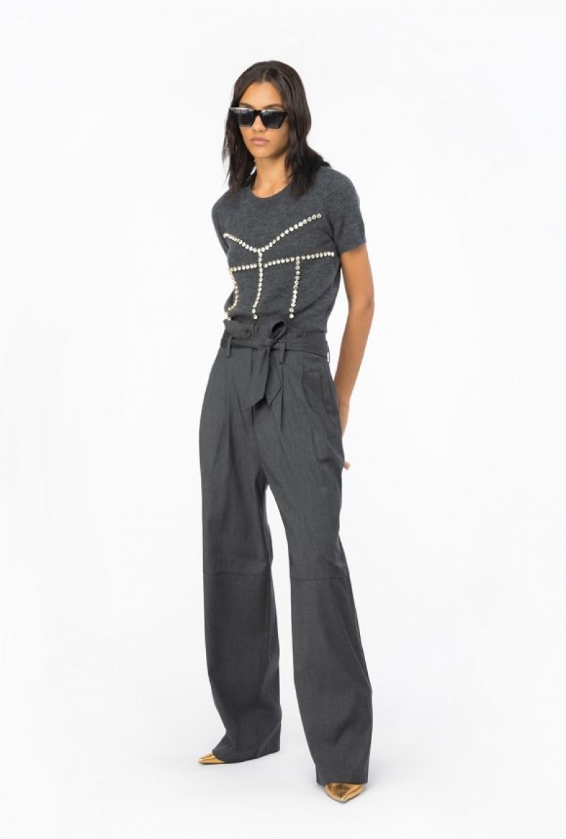 Pinko Flannel Trousers With Belt DARK GREY | SN-PKO33790