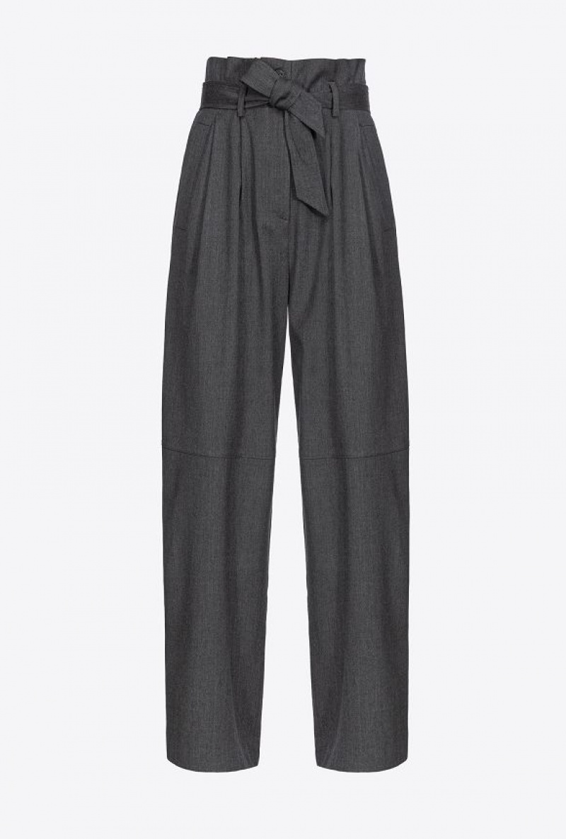 Pinko Flannel Trousers With Belt DARK GREY | SN-PKO33790