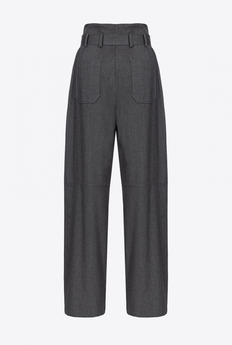 Pinko Flannel Trousers With Belt DARK GREY | SN-PKO33790