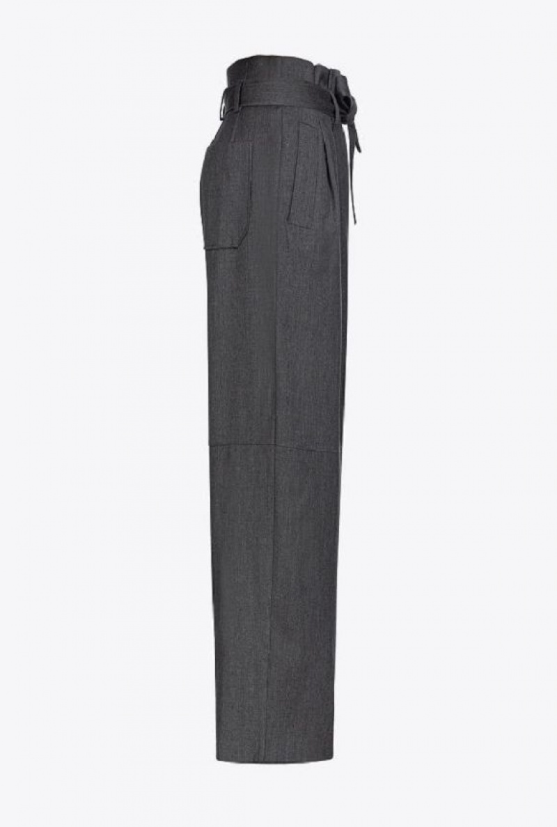 Pinko Flannel Trousers With Belt DARK GREY | SN-PKO33790