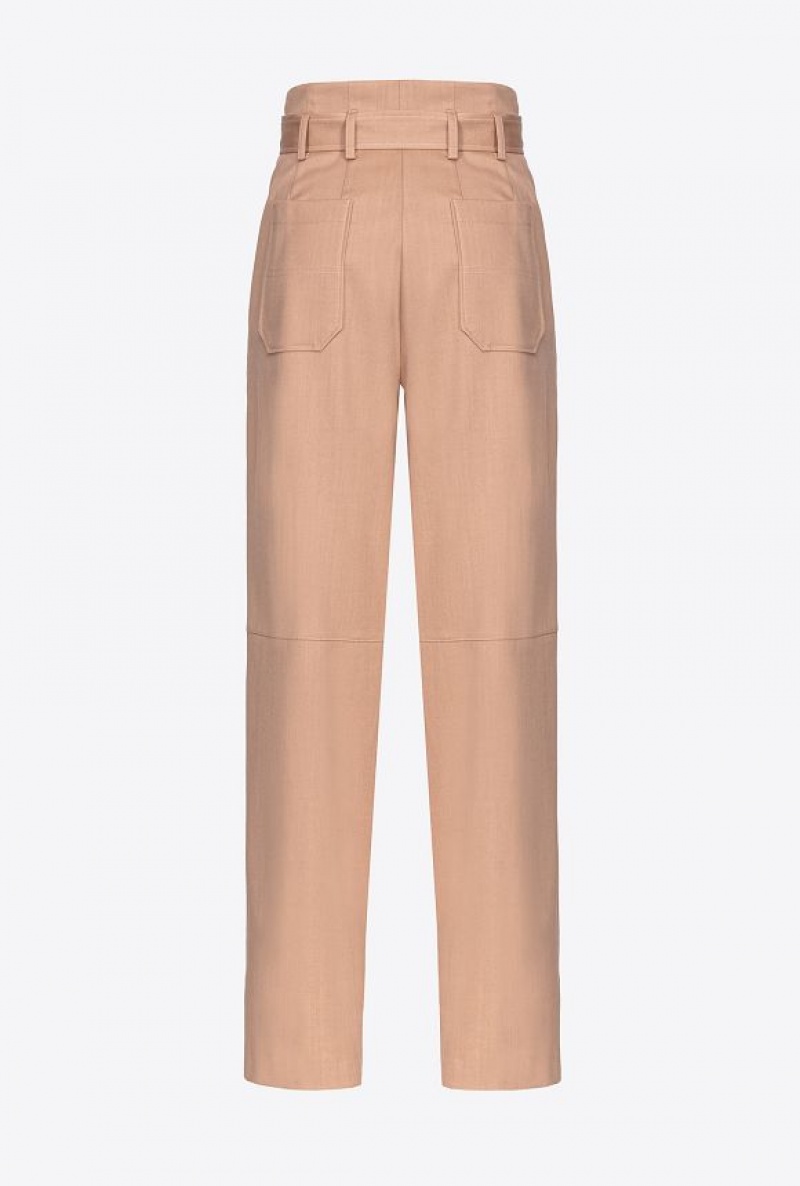 Pinko Flannel Trousers With Belt DARK LATTE | SN-PKO33785