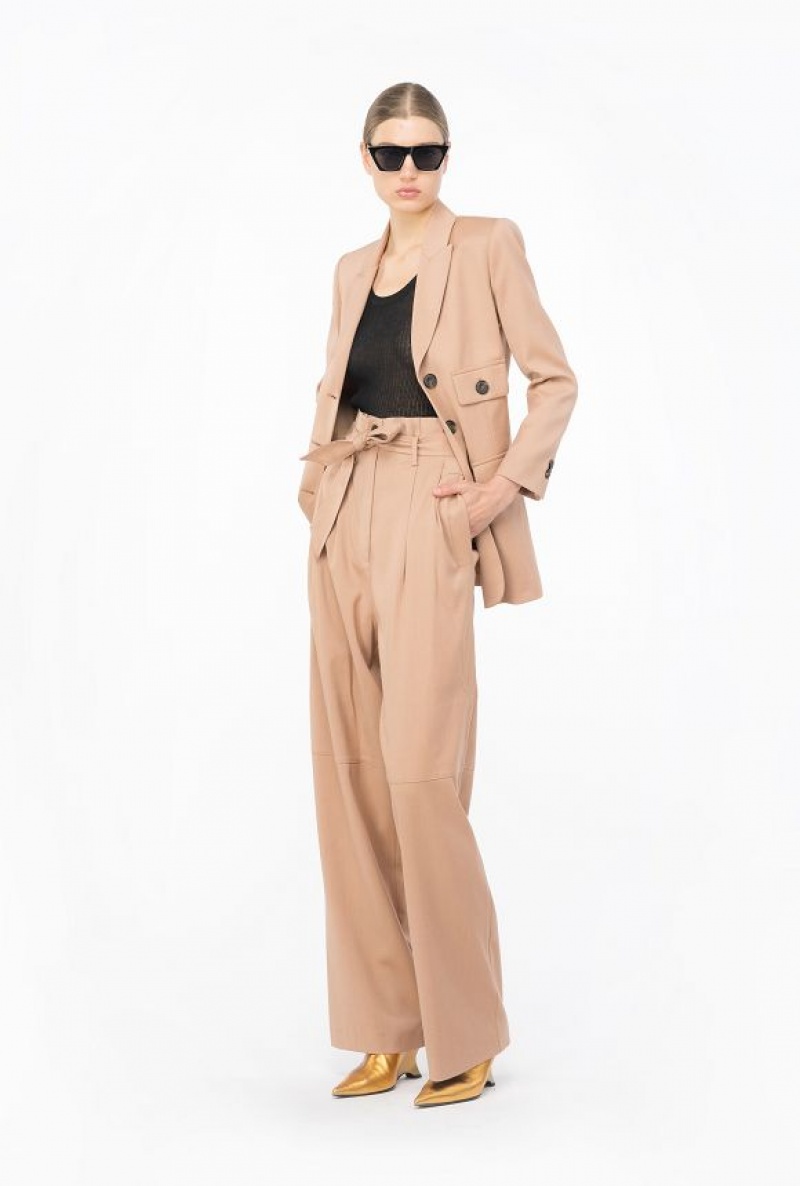 Pinko Flannel Trousers With Belt DARK LATTE | SN-PKO33785