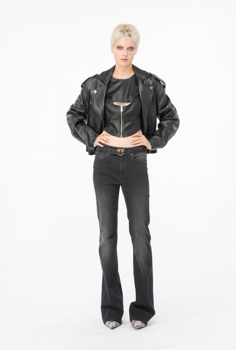 Pinko Flared Black Denim Jeans With Belt LIMO BLACK | SN-PKO34023