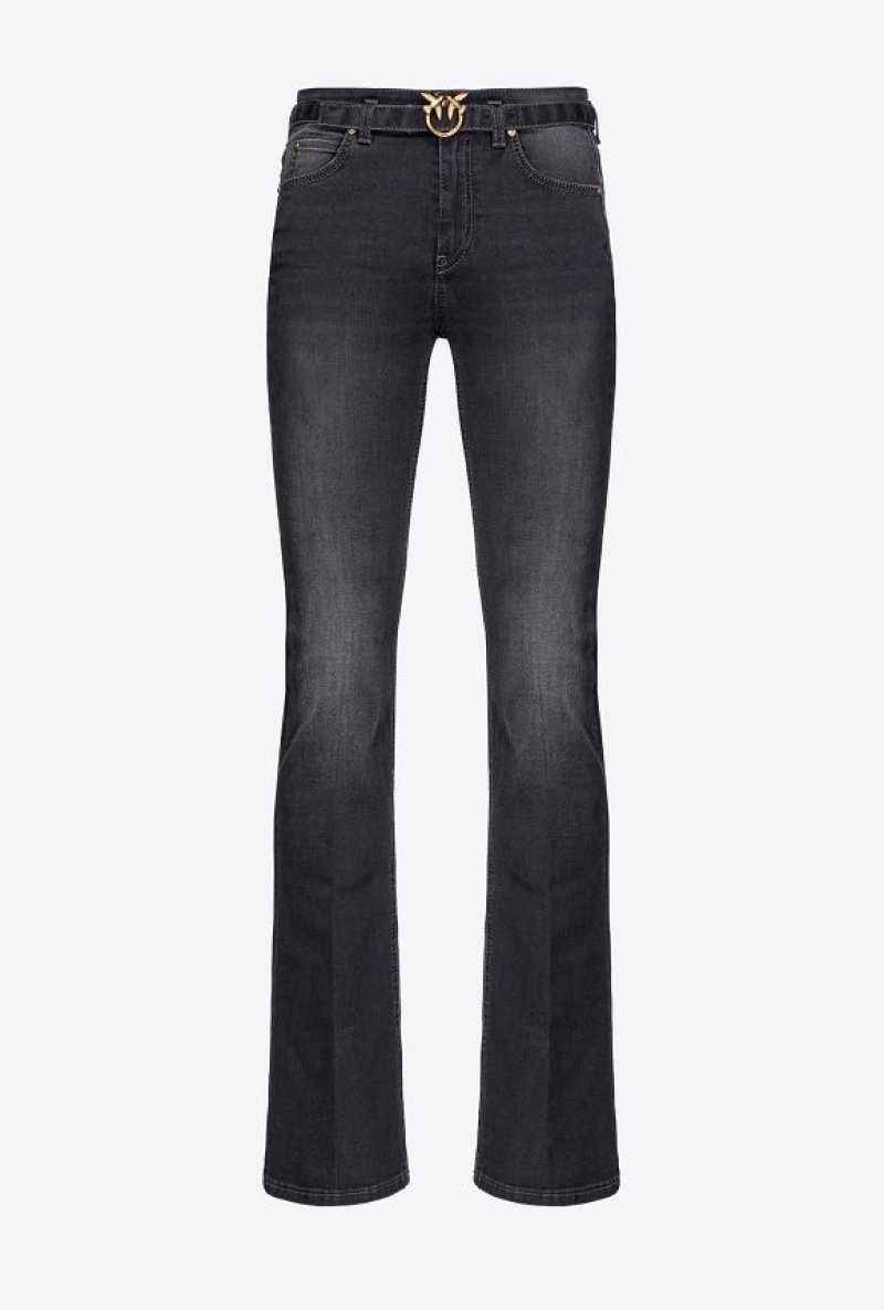 Pinko Flared Black Denim Jeans With Belt LIMO BLACK | SN-PKO34023