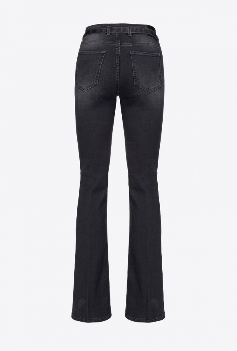 Pinko Flared Black Denim Jeans With Belt LIMO BLACK | SN-PKO34023