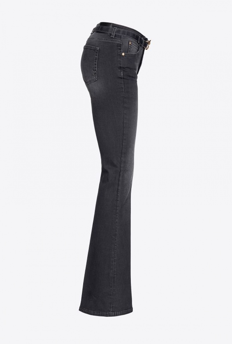 Pinko Flared Black Denim Jeans With Belt LIMO BLACK | SN-PKO34023