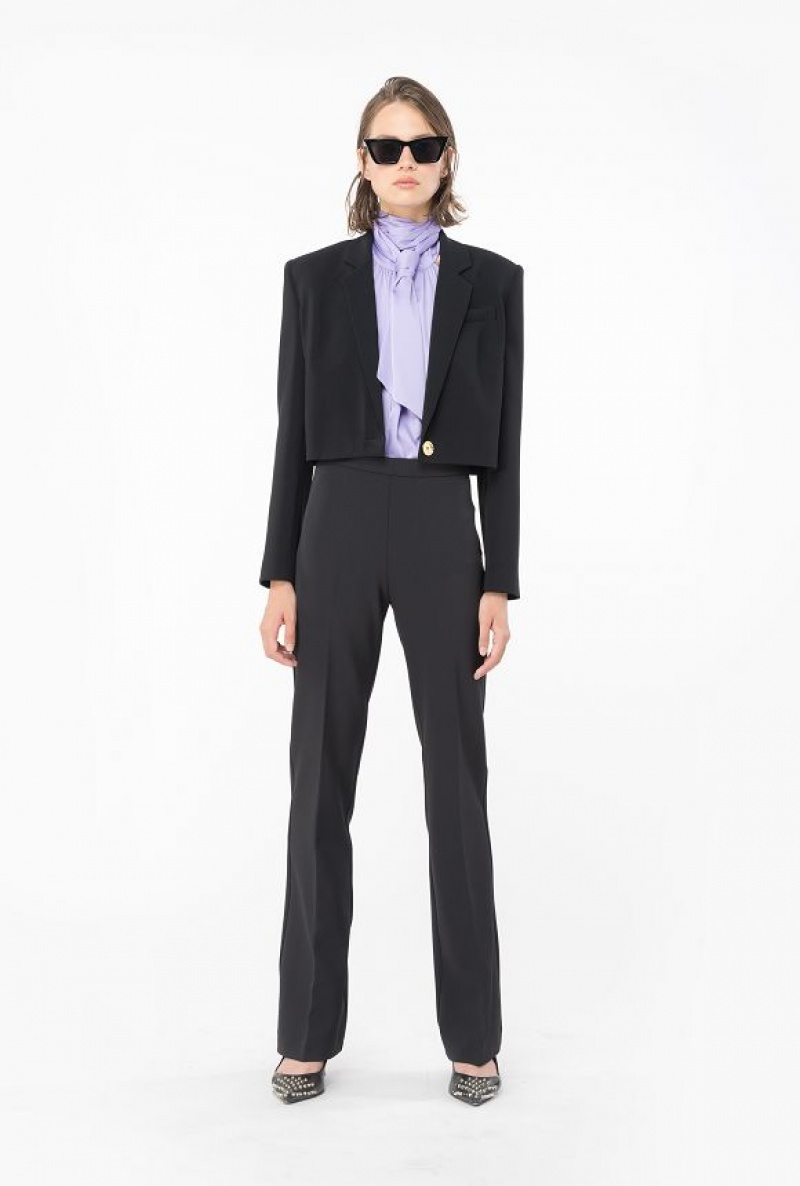 Pinko Flared Crepe Trousers LIMO BLACK | SN-PKO33744