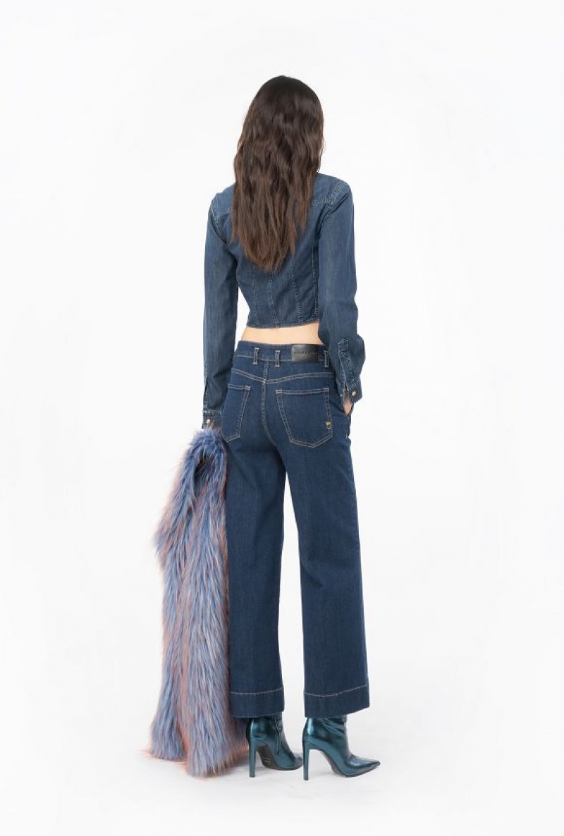 Pinko Flared Jeans With Belt DARK MID WASH | SN-PKO34002