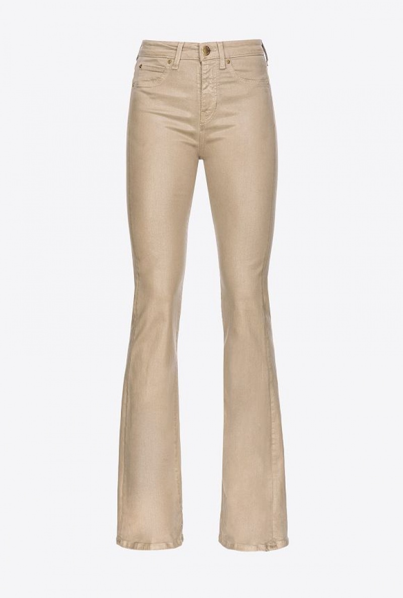 Pinko Flared Leather-look Drill Jeans BEIGE - SAND DUNE | SN-PKO34013