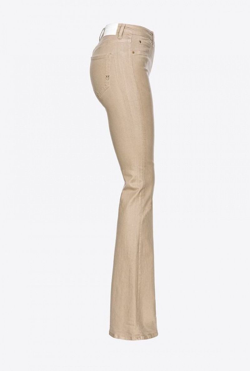 Pinko Flared Leather-look Drill Jeans BEIGE - SAND DUNE | SN-PKO34013