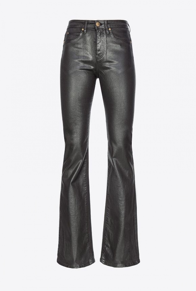 Pinko Flared Leather-look Drill Jeans LIMO BLACK | SN-PKO34025