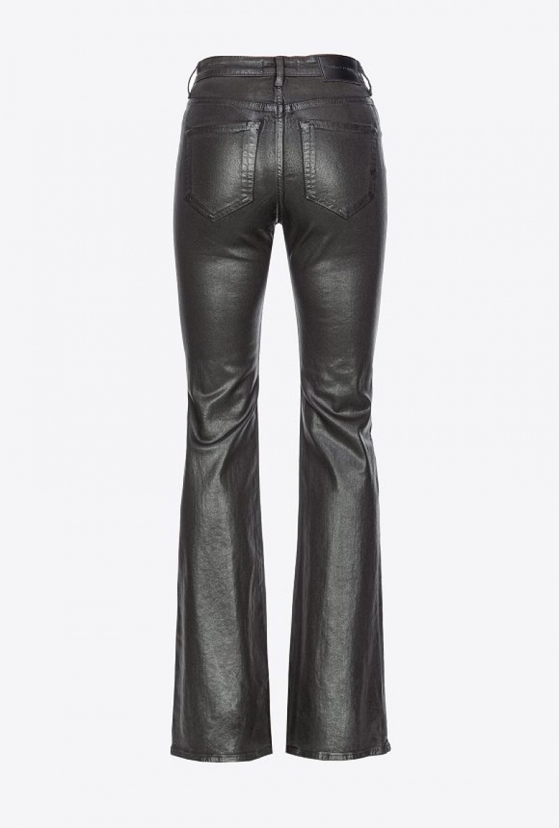 Pinko Flared Leather-look Drill Jeans LIMO BLACK | SN-PKO34025