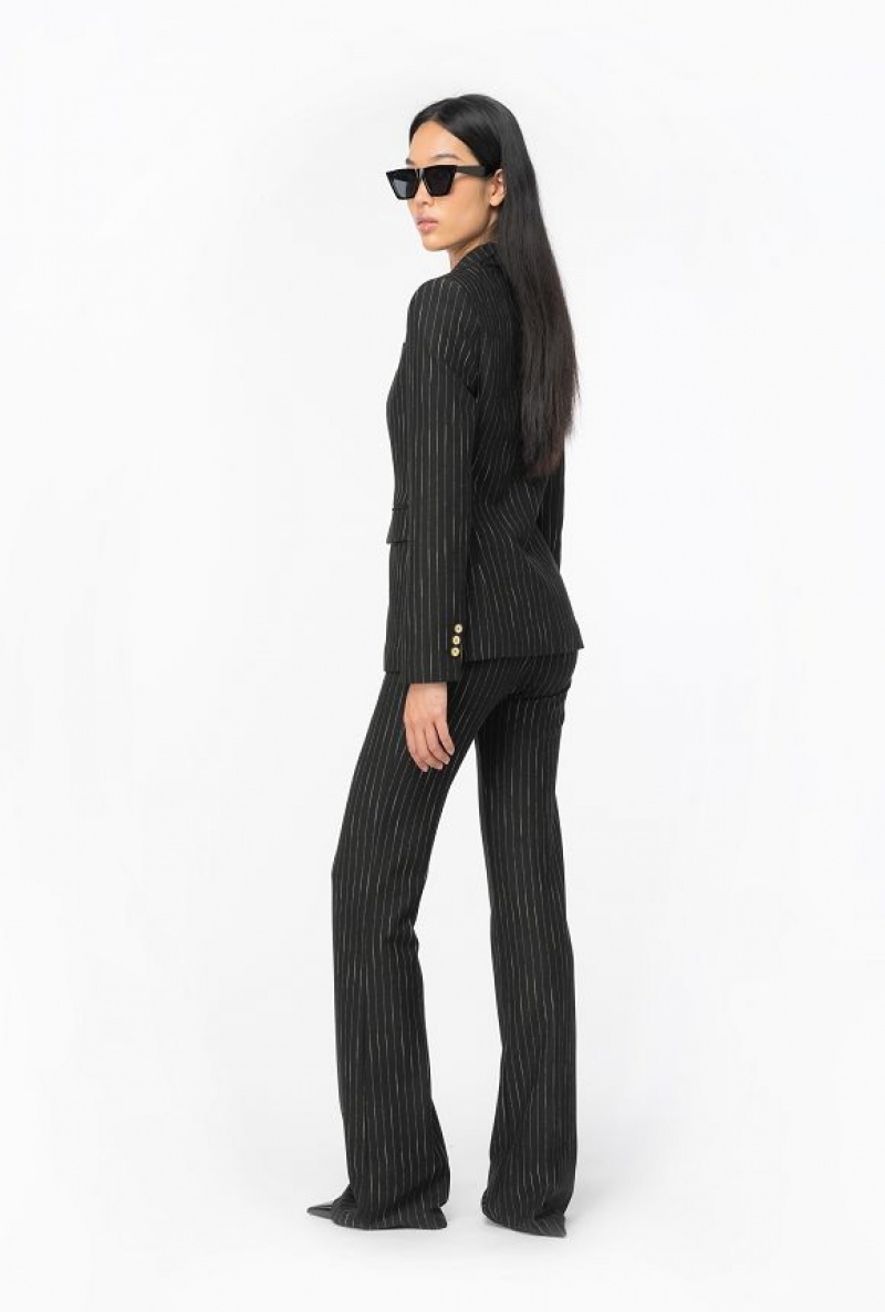 Pinko Flared Pinstriped Trousers BLACK/BEIGE | SN-PKO33793