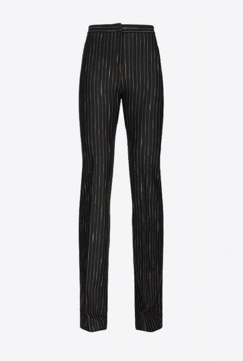 Pinko Flared Pinstriped Trousers BLACK/BEIGE | SN-PKO33793