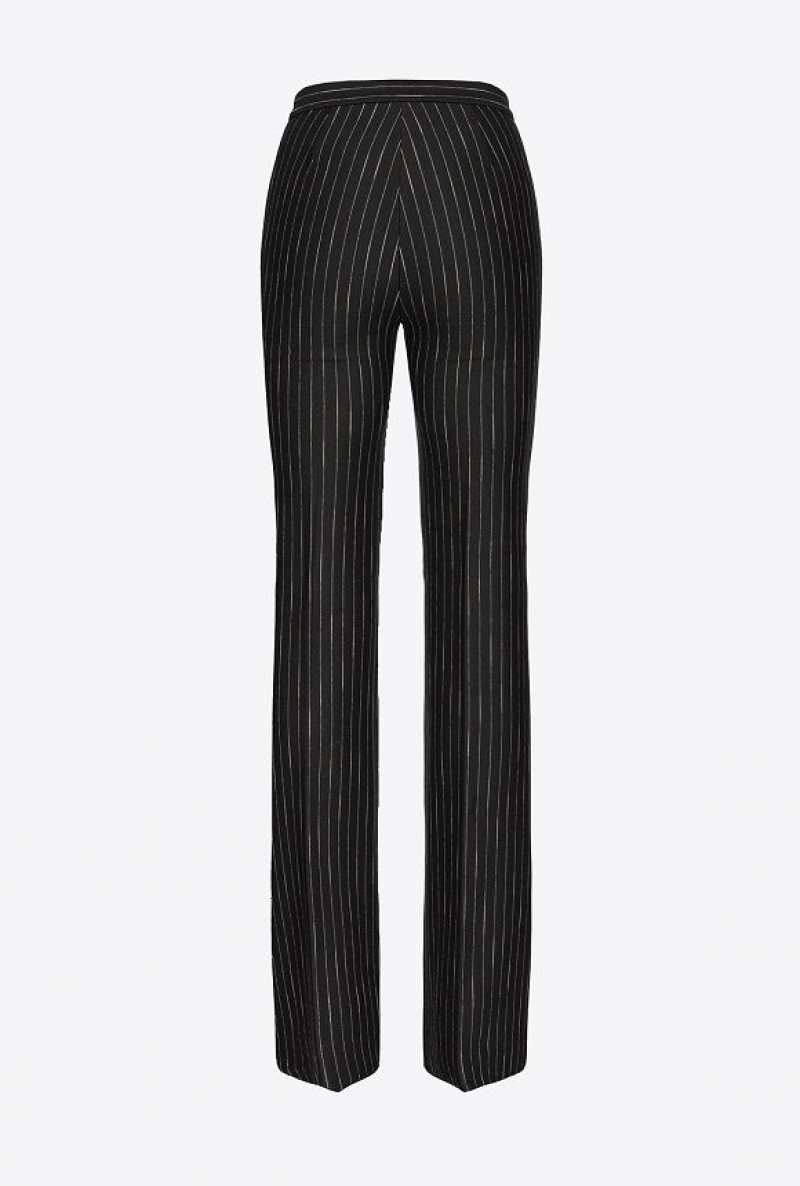 Pinko Flared Pinstriped Trousers BLACK/BEIGE | SN-PKO33793