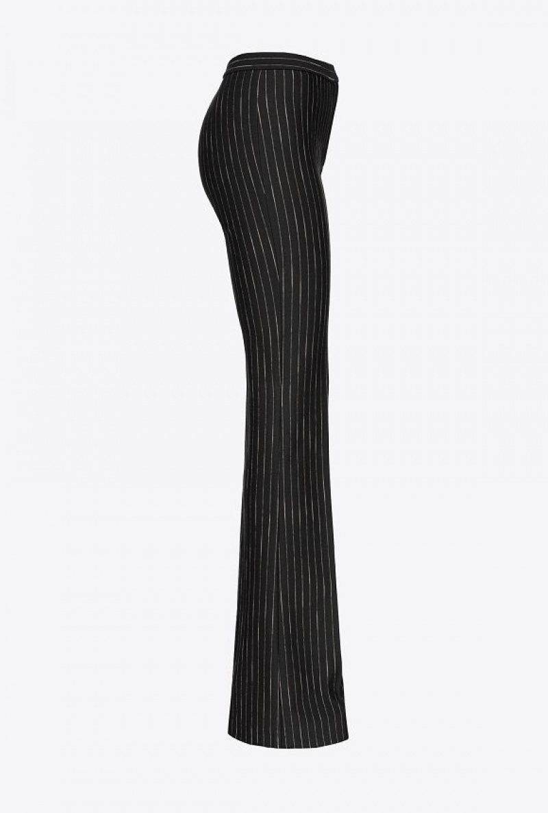 Pinko Flared Pinstriped Trousers BLACK/BEIGE | SN-PKO33793