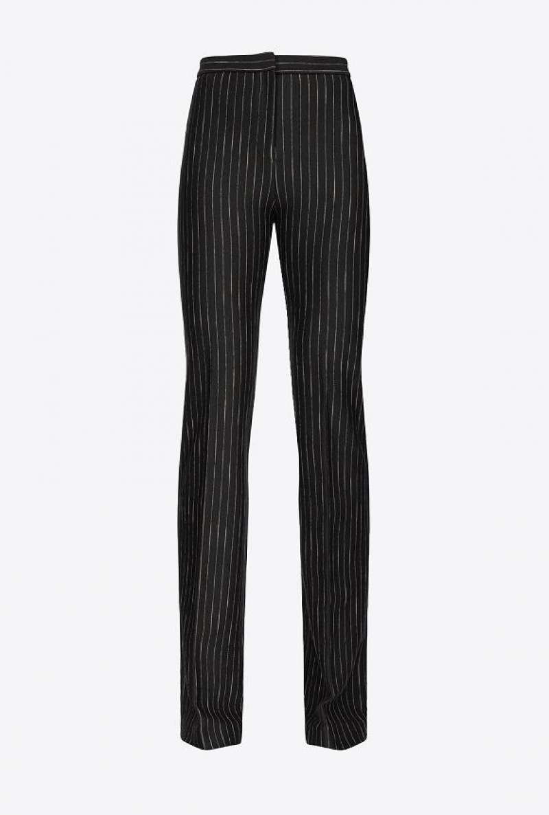 Pinko Flared Pinstriped Trousers BLACK/BEIGE | SN-PKO33982