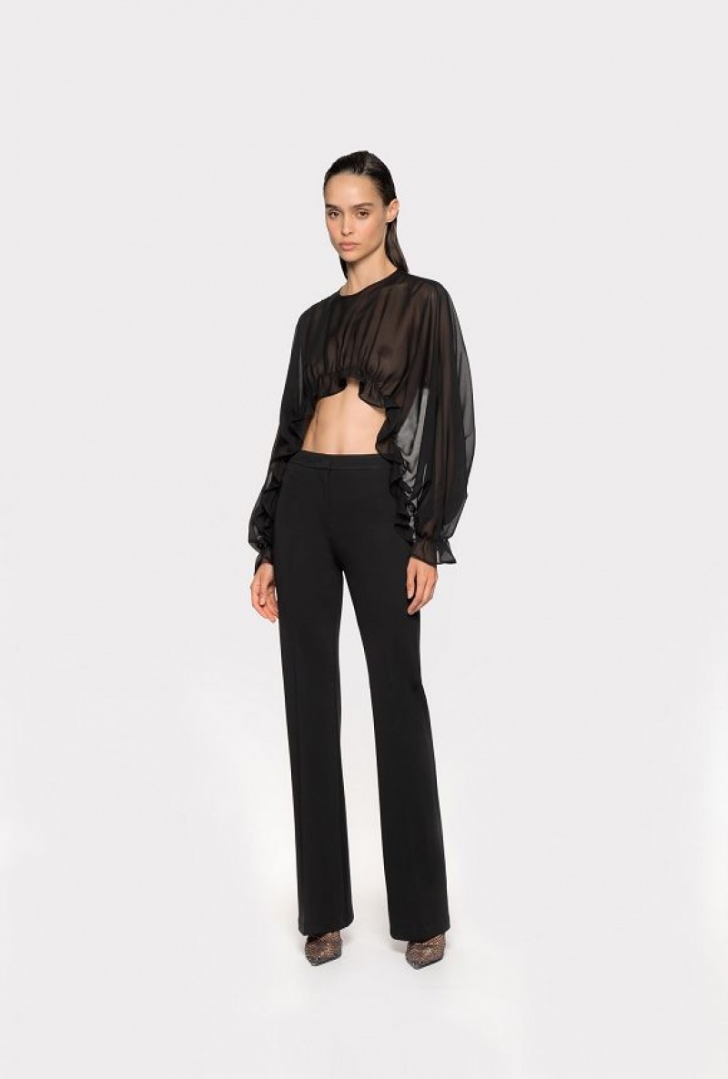 Pinko Flared Stretch Technical Trousers LIMO BLACK | SN-PKO33679