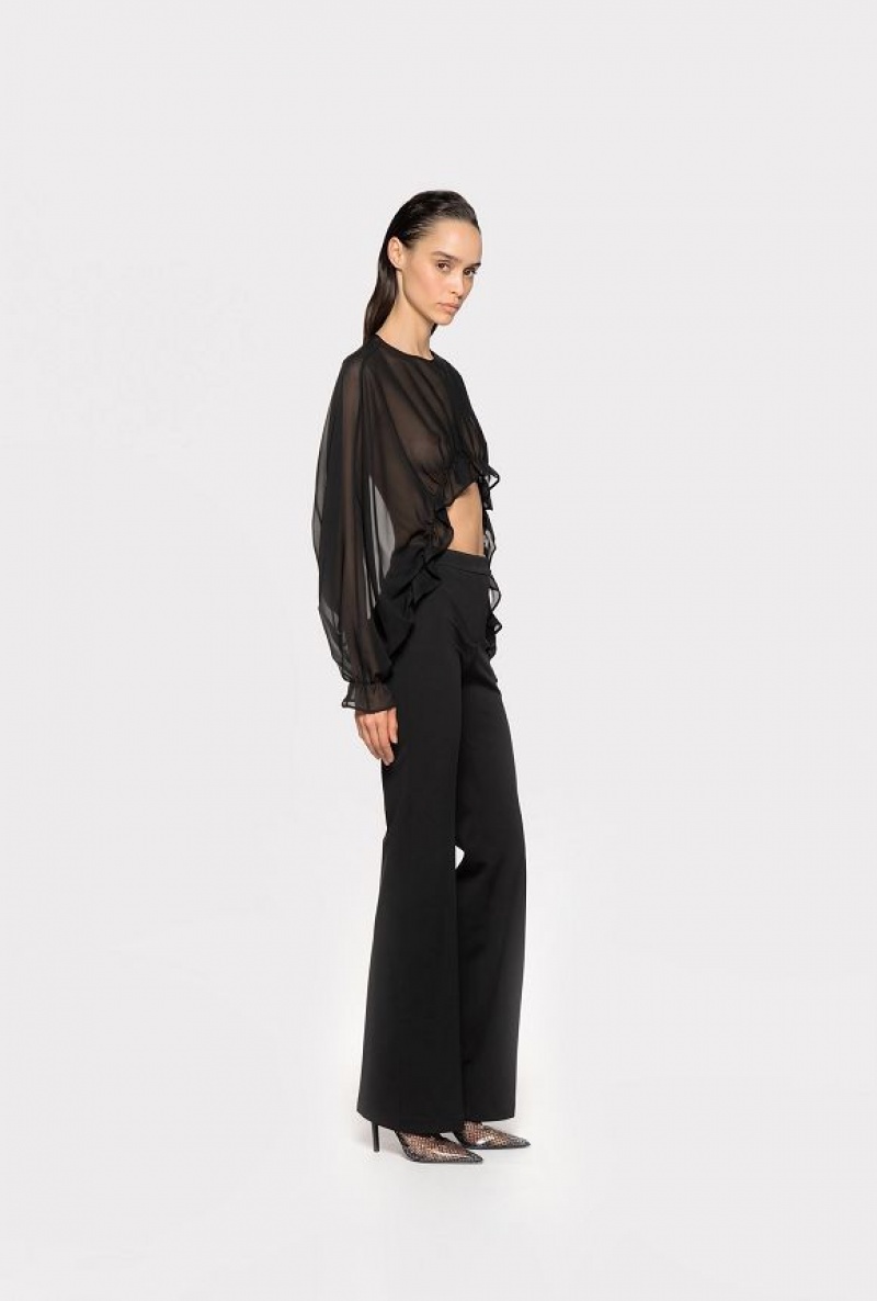 Pinko Flared Stretch Technical Trousers LIMO BLACK | SN-PKO33679