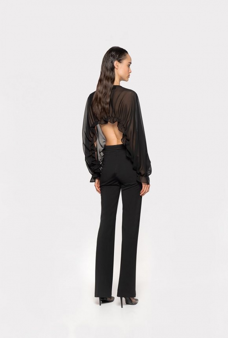 Pinko Flared Stretch Technical Trousers LIMO BLACK | SN-PKO33679